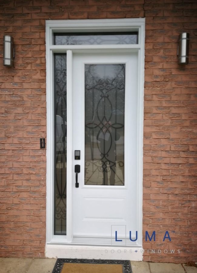 White Steel Door with Sidelite and Transom
