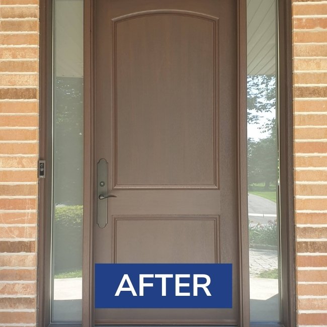 After image from brown fiberglass entry door replacement project in Maple.
