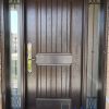 brown fiberglass entry door with sidelites