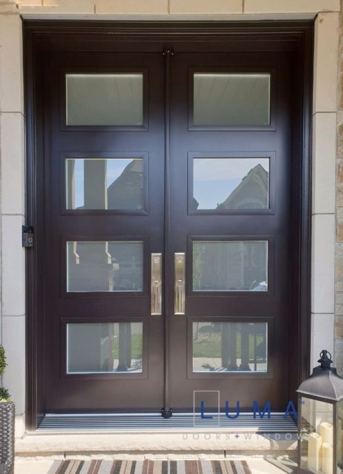 brown steel door with multi-glass insert