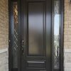 dark brown steel entry door with two sidelites