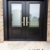 double fiberglass door with 2 frosted glass inserts