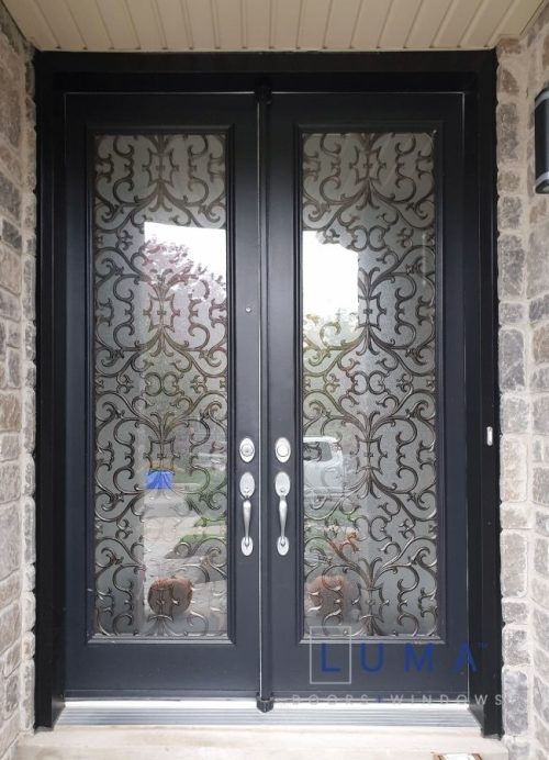 double steel door with iron glass