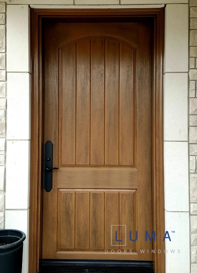 light brown single fiberglass door