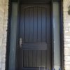 modern brown fiberglass door with sidelites