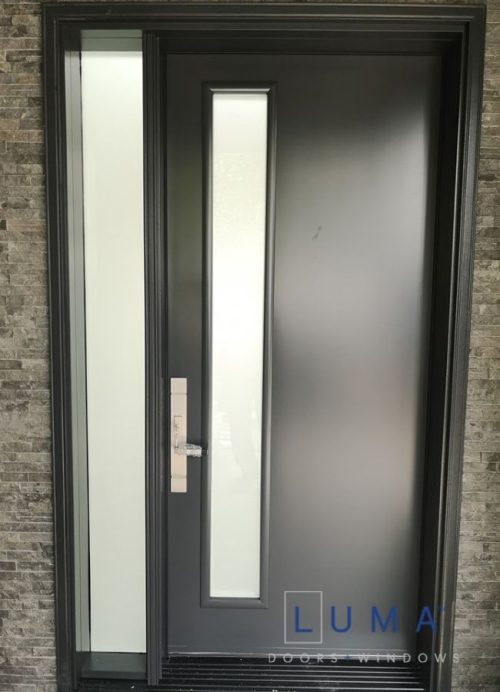 modern brown steel door with sidelite