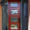 red steel door with grey frame