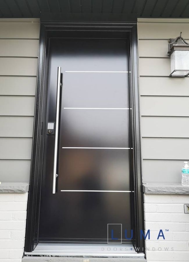 single black steel entry door