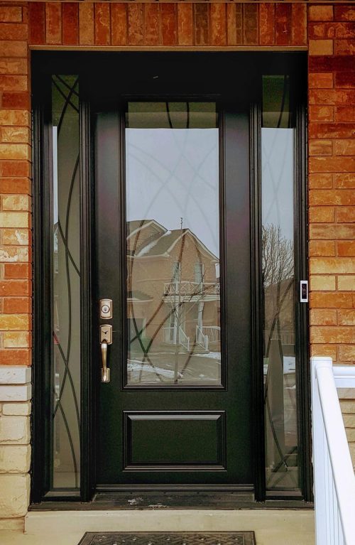 Trendy steel entry door with iron design glass