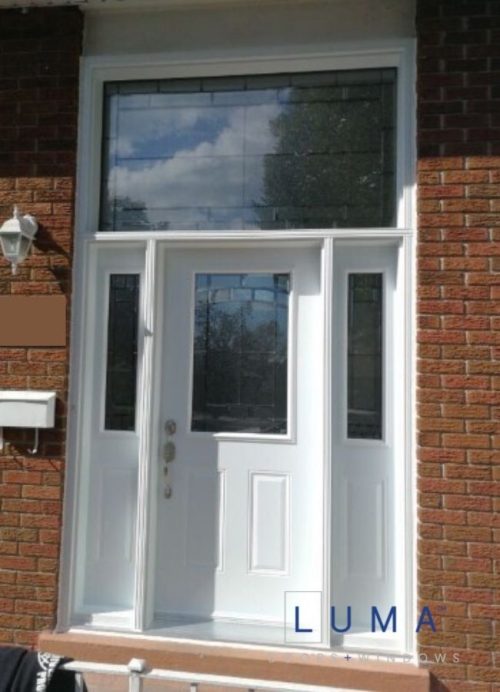 white steel front door with transom