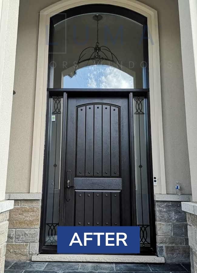 after black fiberglass entry door project in Stouffville