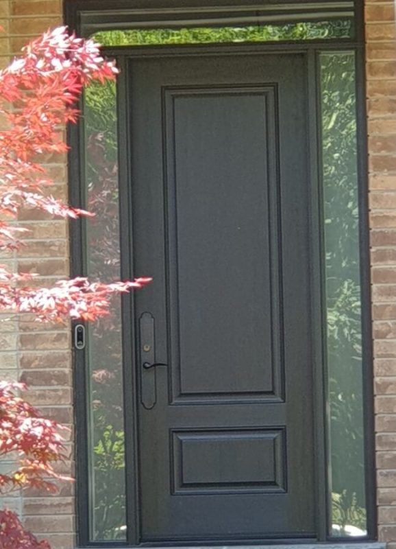 black fiberglass entry door replacement in Alliston