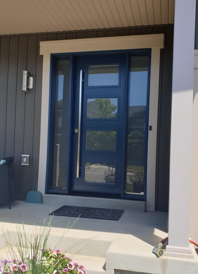 dark blue steel entry door replacement in Barrie
