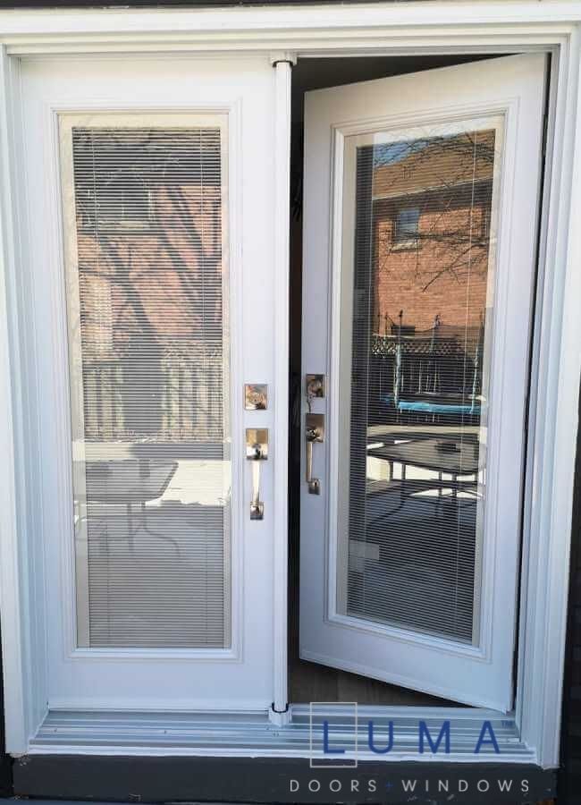 Steel Double Door, back door, garden Door, full mini blinds glass design, white colour