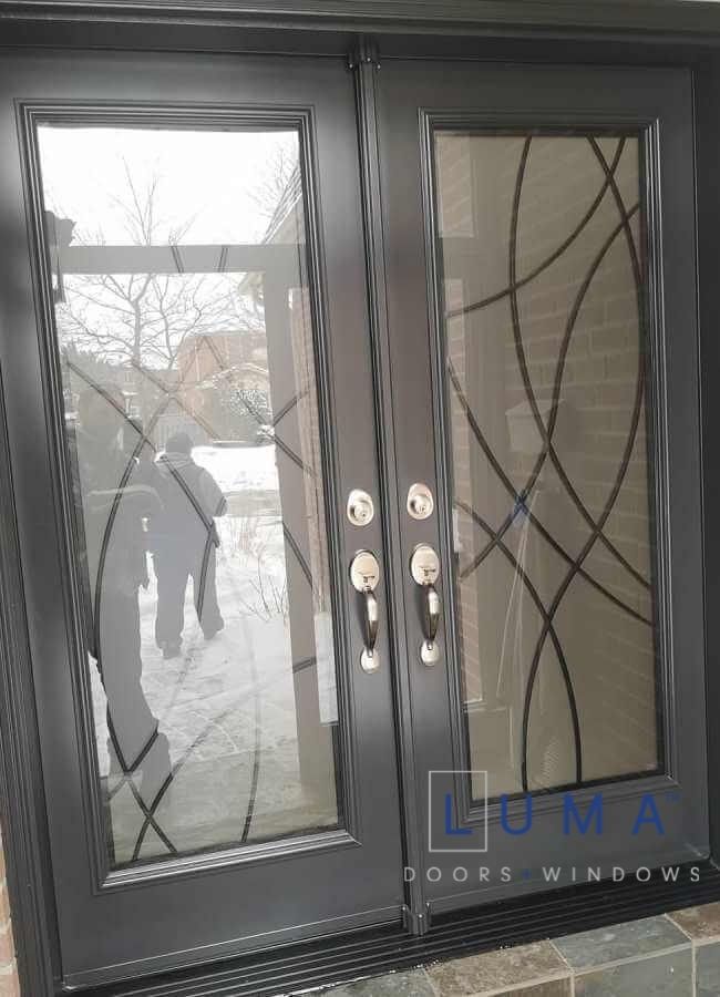 Steel doubl door with full iron montage glass