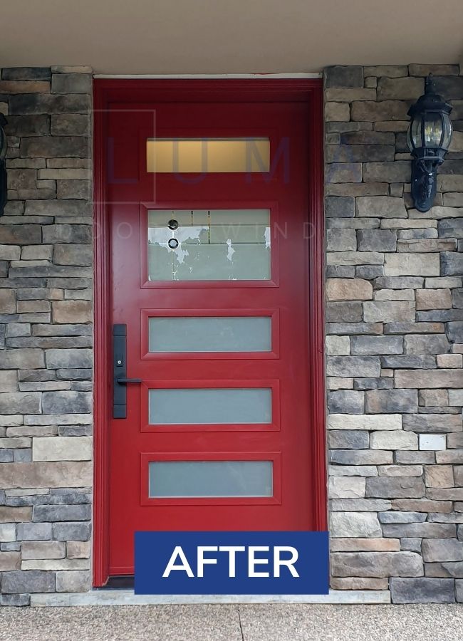 Single Red Entry Door Installation in Thornhill