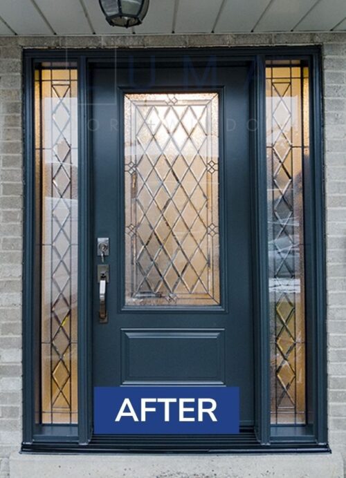 Single Teal Entry Door with Sidelites Installation in Mississauga ☑️ Luma Doors + Windows
