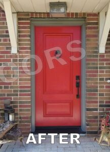 red front door replacement in maple after