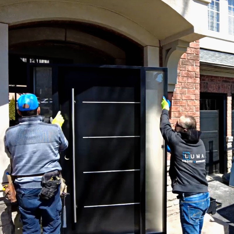modern front doors installation progress