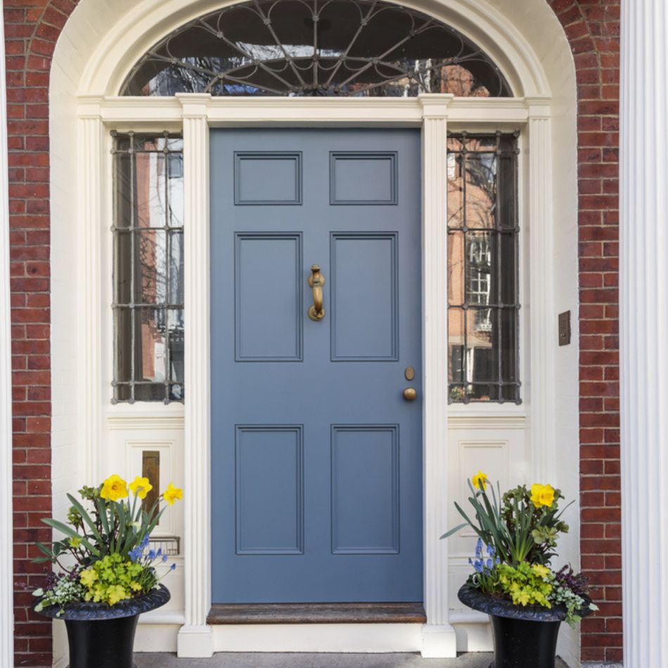 bluish grey door