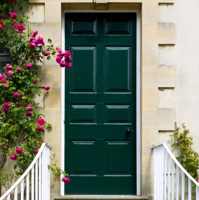 dark moss green door