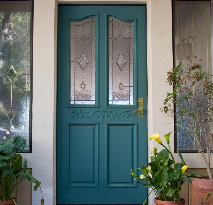 dark teal blue door