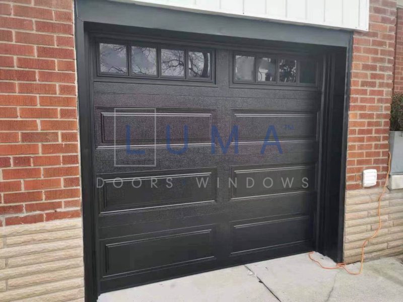 Luma black garage door top windows