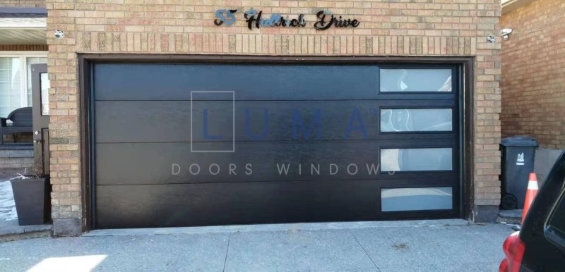 Luma black modern garage doors one side window