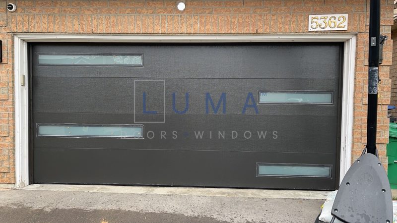 Luma dark double garage doors slim inserts