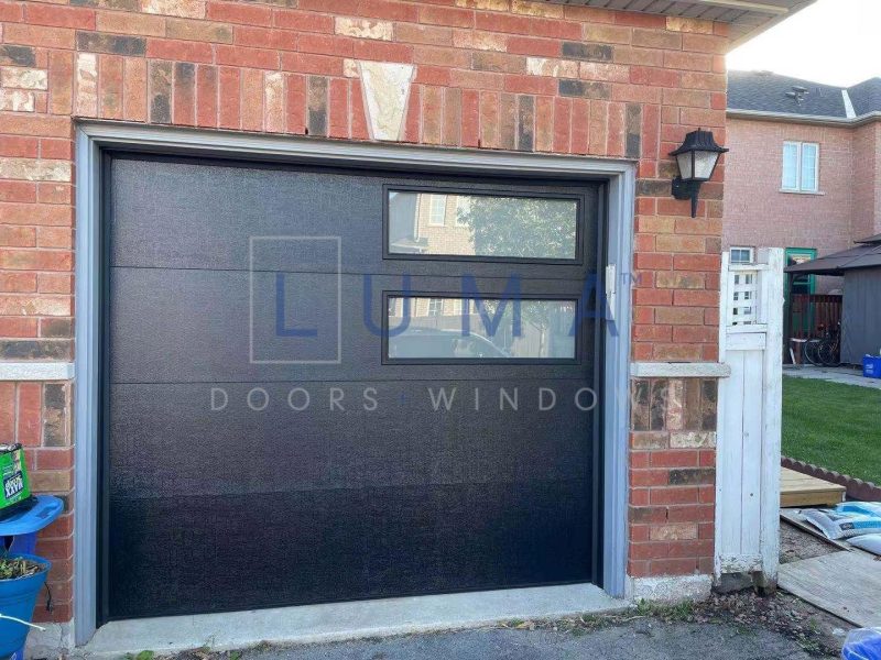 Luma flush black modern garage door