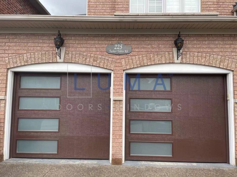 Luma flush brown modern garage doors side window