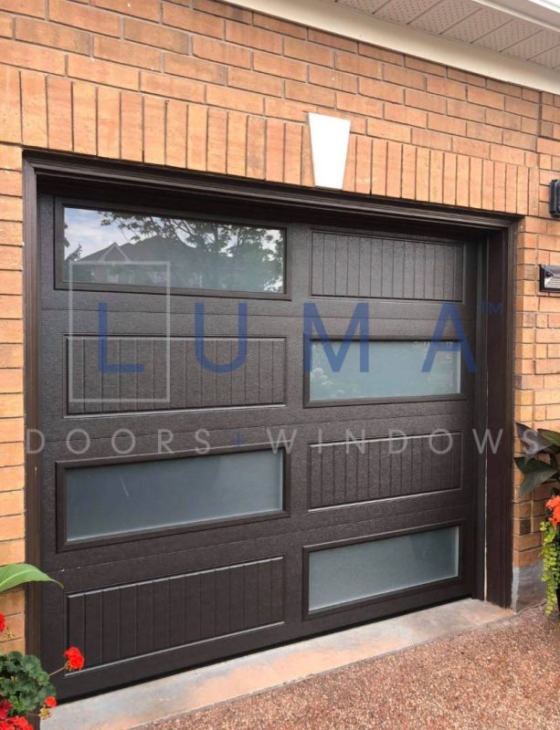 Luma modern black garage door side to side windows