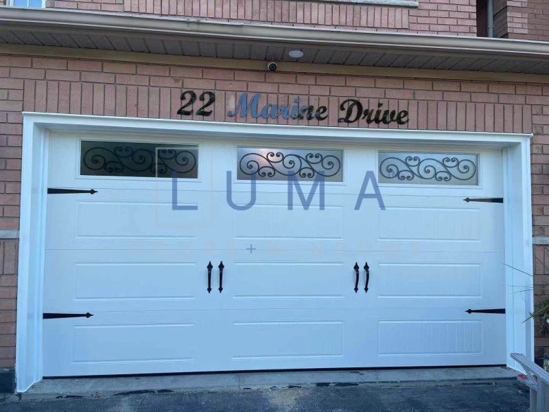 Luma traditional white double garage door top design windows