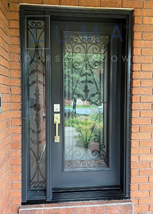 black door with sidelights