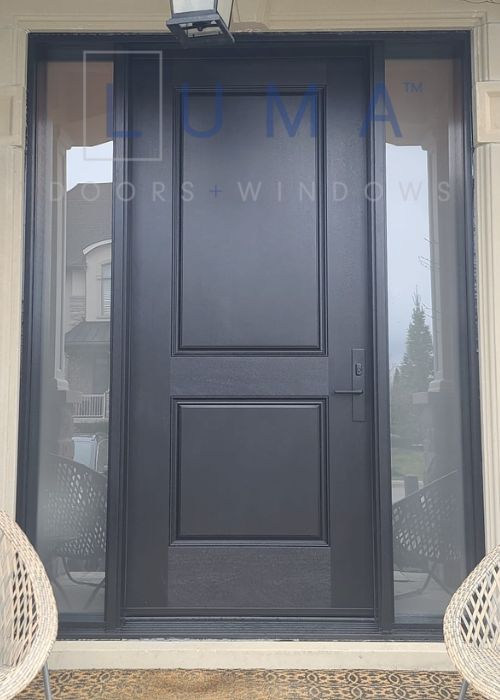 black door with sidelights