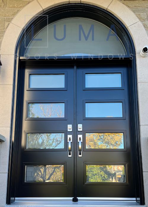 black door with sidelights