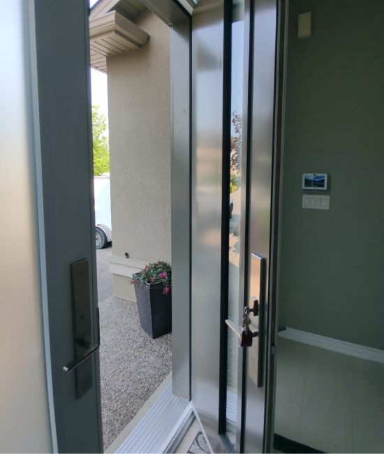 installing beige steel double doors