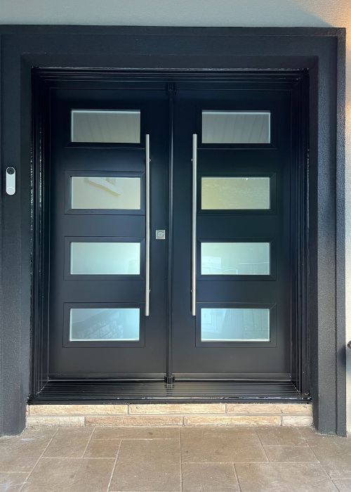 black door with sidelights