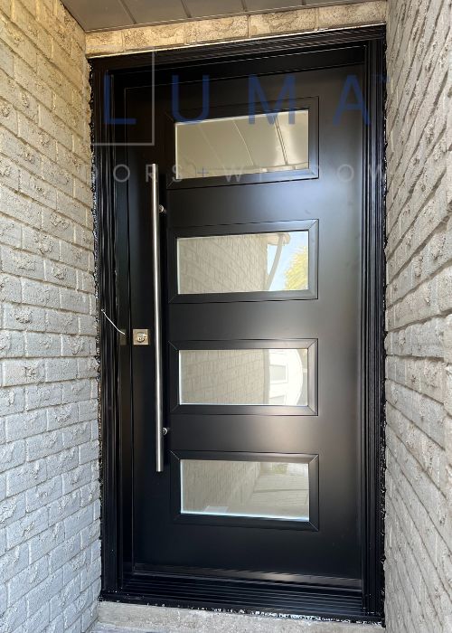 black door with sidelights