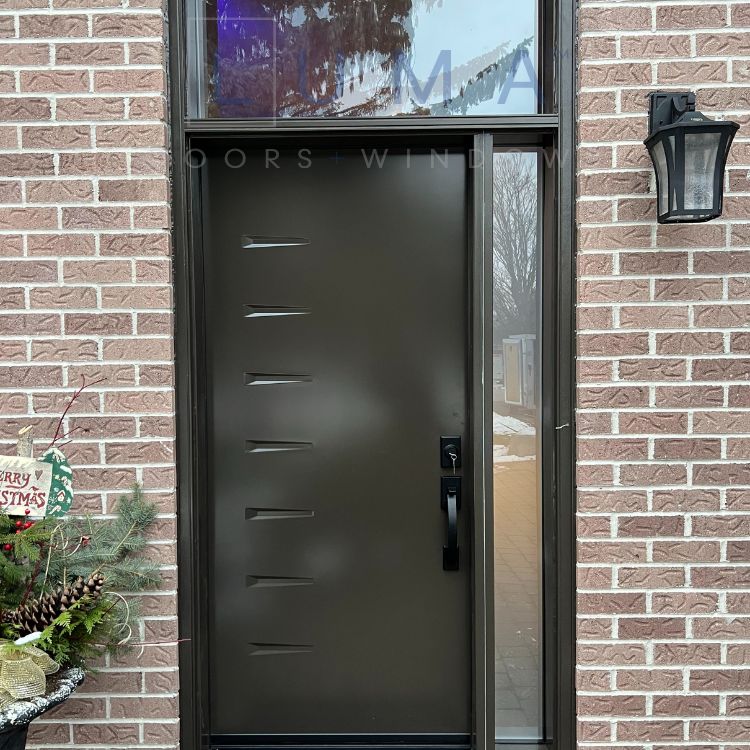 black door with sidelights