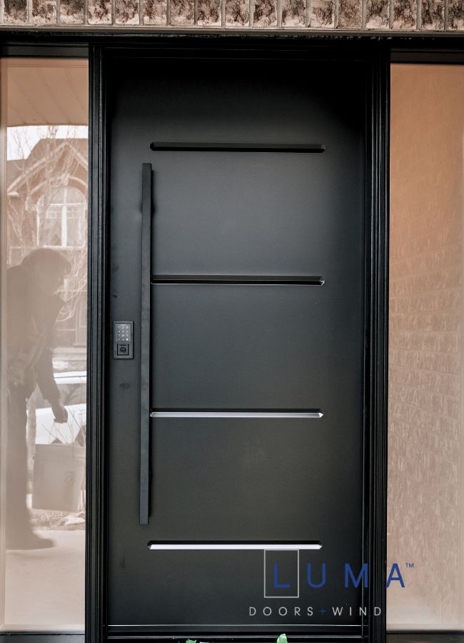 steel door with sidelites and security lock