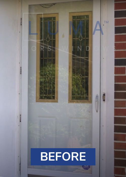 black front door with glass insert installation