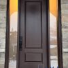 brown fiberglass single door with twin sidelites,