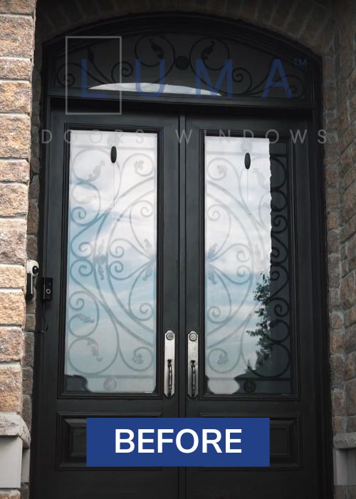 dark brown entry door with sidelites installation