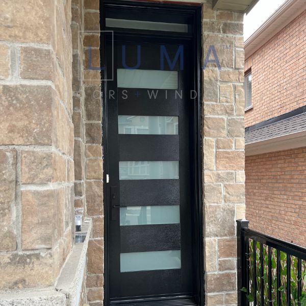 Black entry fiberglass door