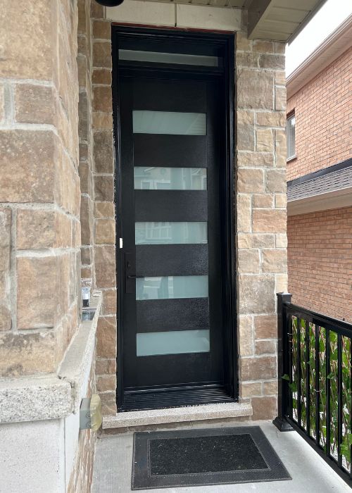 black fiberglass entry door