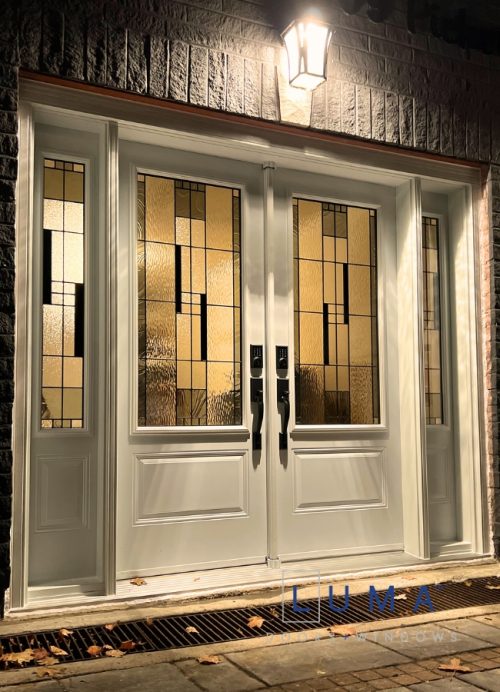 White double door with glass inserts and sidelites