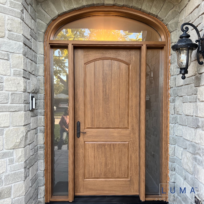 Wood brown fiberglass door
