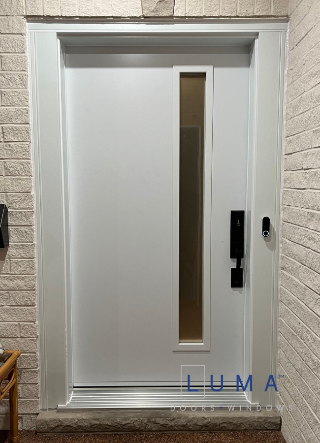 White Steel entry door with narrow lite