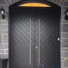 Fiberglass double entry door with arch transom